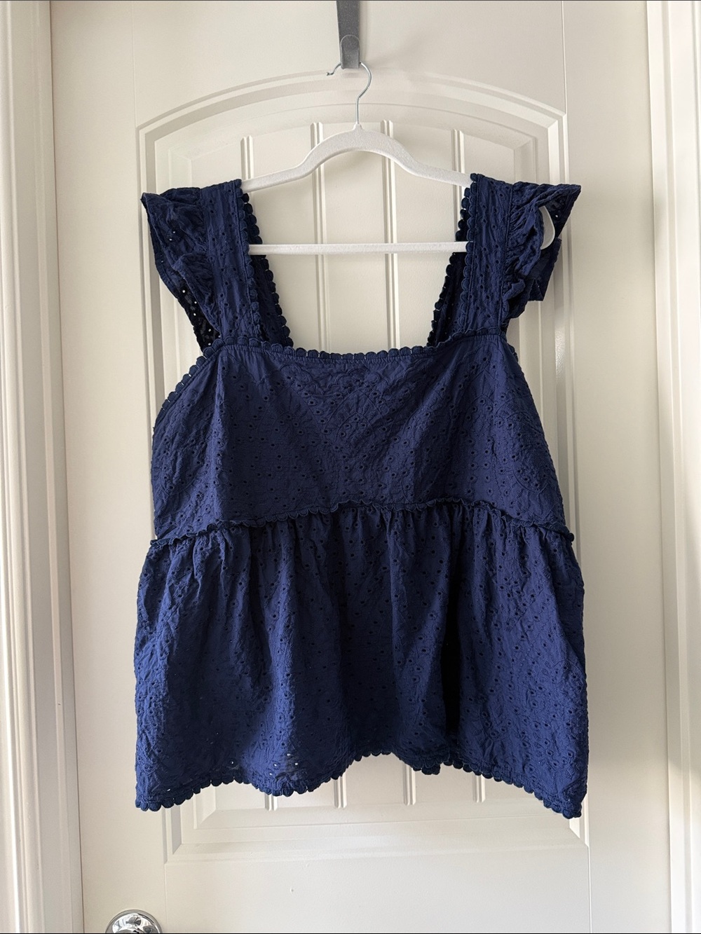 Torrid Navy Eyelet Ruffle Strap Tank - Picture 4 of 6